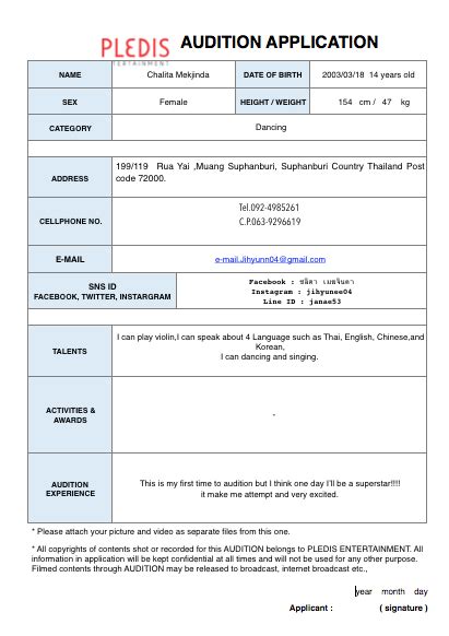 pledis audition application form
